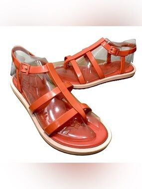 Melissa X Salinas Strappy Sandals Coral Orange Sz 7 Flat Gladiator Tongs Boho